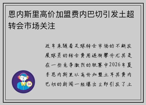 恩内斯里高价加盟费内巴切引发土超转会市场关注 恩内斯里高价加盟费内巴切引发土超转会市场关注